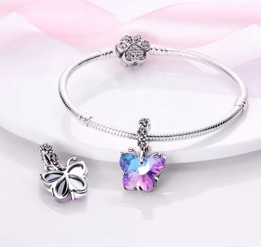 Radiant Butterfly Charm – Sterling Silver & Aurora Crystal