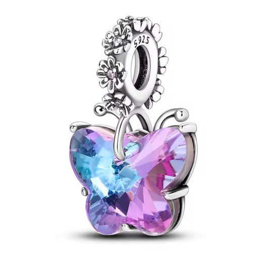 Radiant Butterfly Charm – Sterling Silver & Aurora Crystal