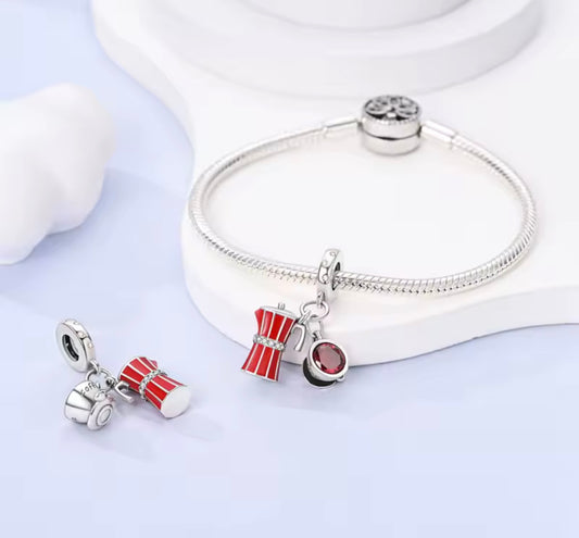 Coffee Lover Dangle Charm – Red Enamel & Sterling Silver