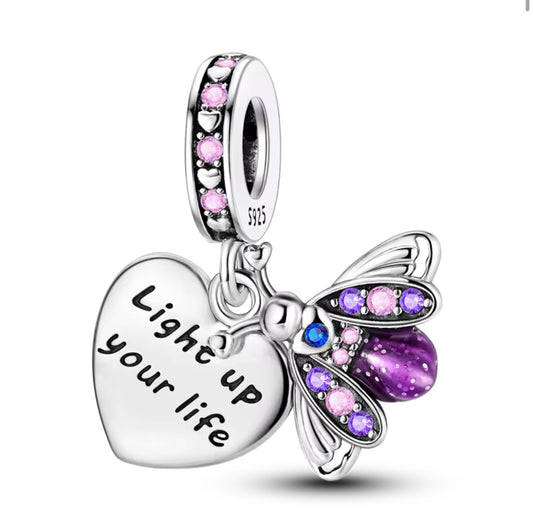 Light Up Your Life Firefly Dangle Charm – Sterling Silver & Purple Crystals