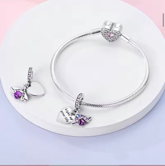 Light Up Your Life Firefly Dangle Charm – Sterling Silver & Purple Crystals