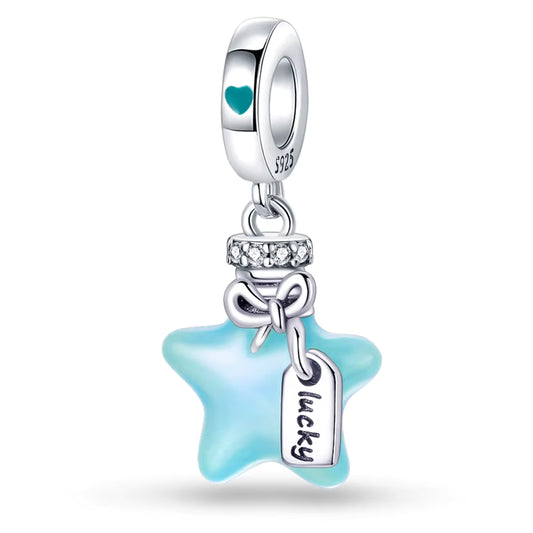 Lucky Star Charm – Sterling Silver & Sky Blue Enamel