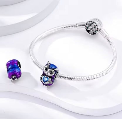Midnight Wisdom Owl Charm – Sterling Silver & Blue Crystal