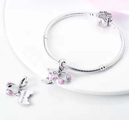 Gamer Girl Charm – Sterling Silver & Pink Enamel