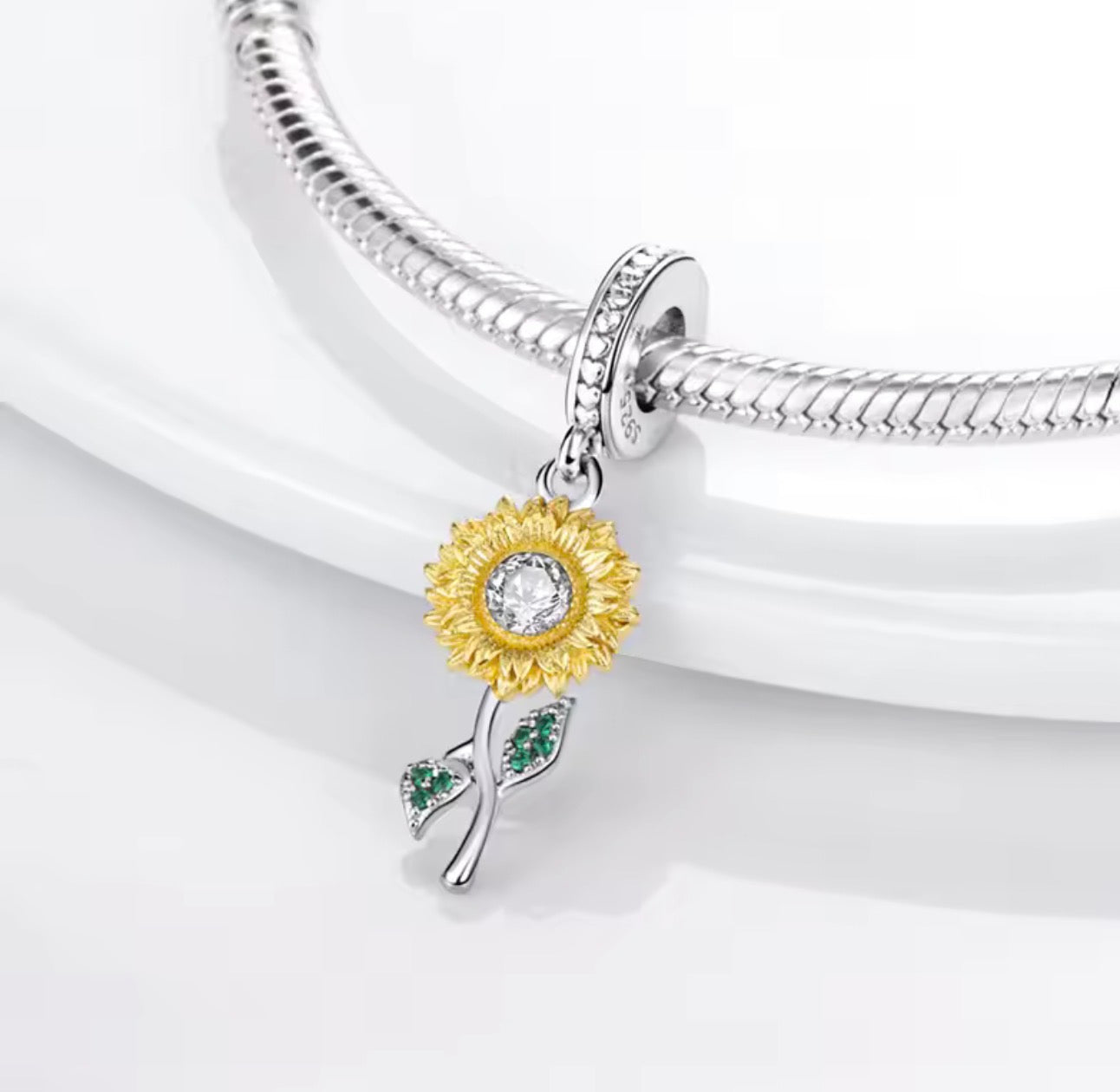 Golden Sunflower Dangle Charm – Sterling Silver & 18K Gold Plating