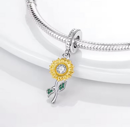 Golden Sunflower Dangle Charm – Sterling Silver & 18K Gold Plating