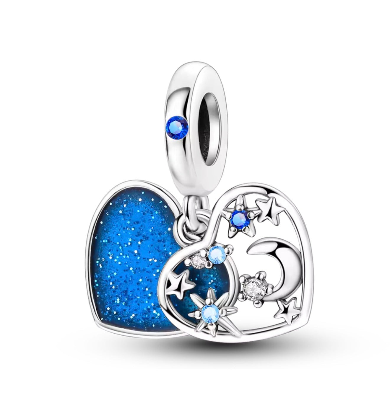 Midnight Sky Heart Charm – Sterling Silver & Blue Crystal
