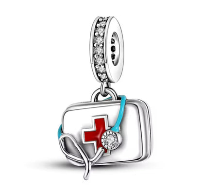 Nurse Medical Bag Charm – Sterling Silver with Red and Blue Enamel