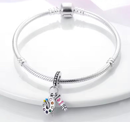 Artist’s Palette Charm – Sterling Silver & Multicolor Crystals