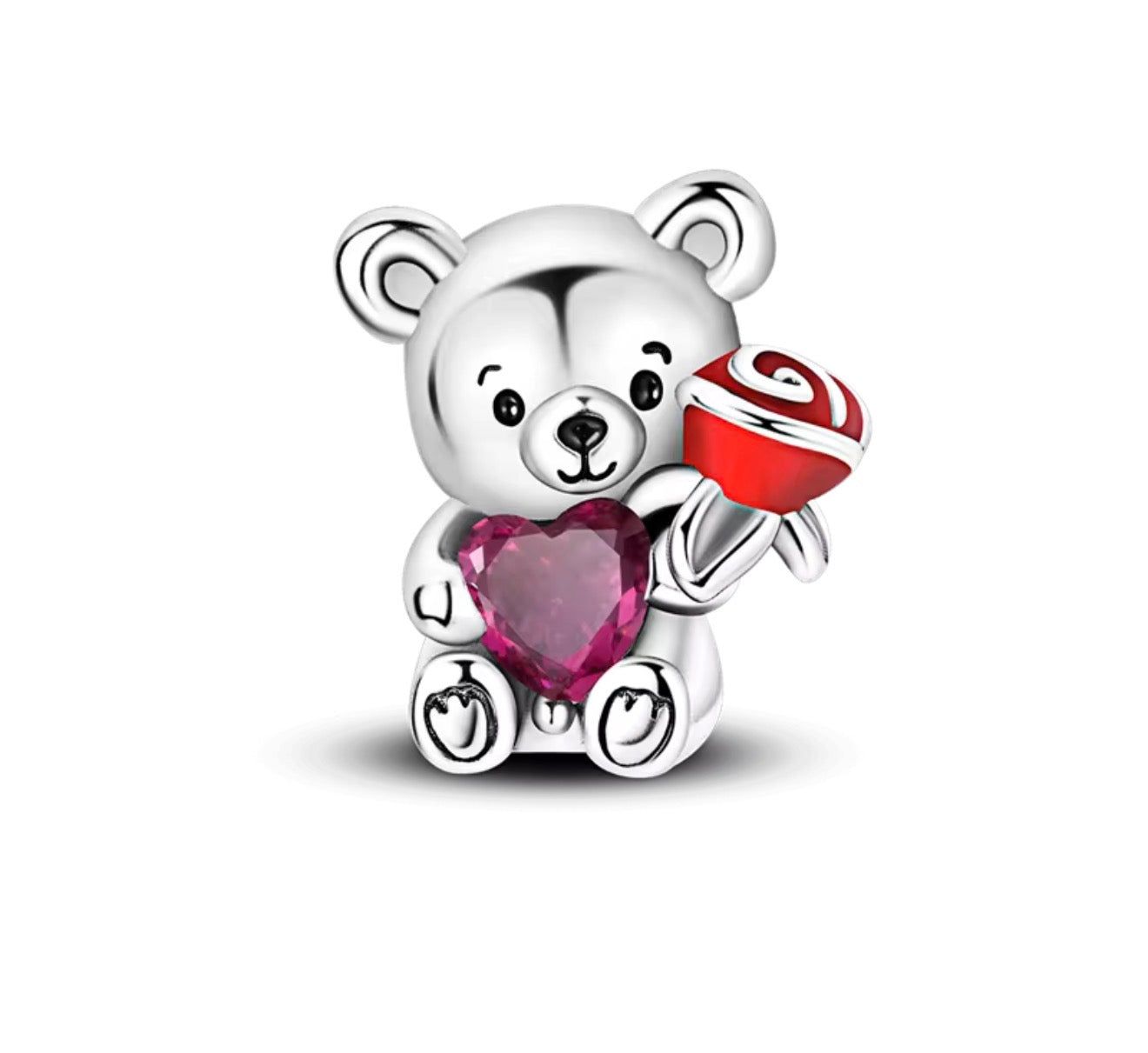 Sweetheart Teddy Bear Charm – Sterling Silver & Pink Crystal