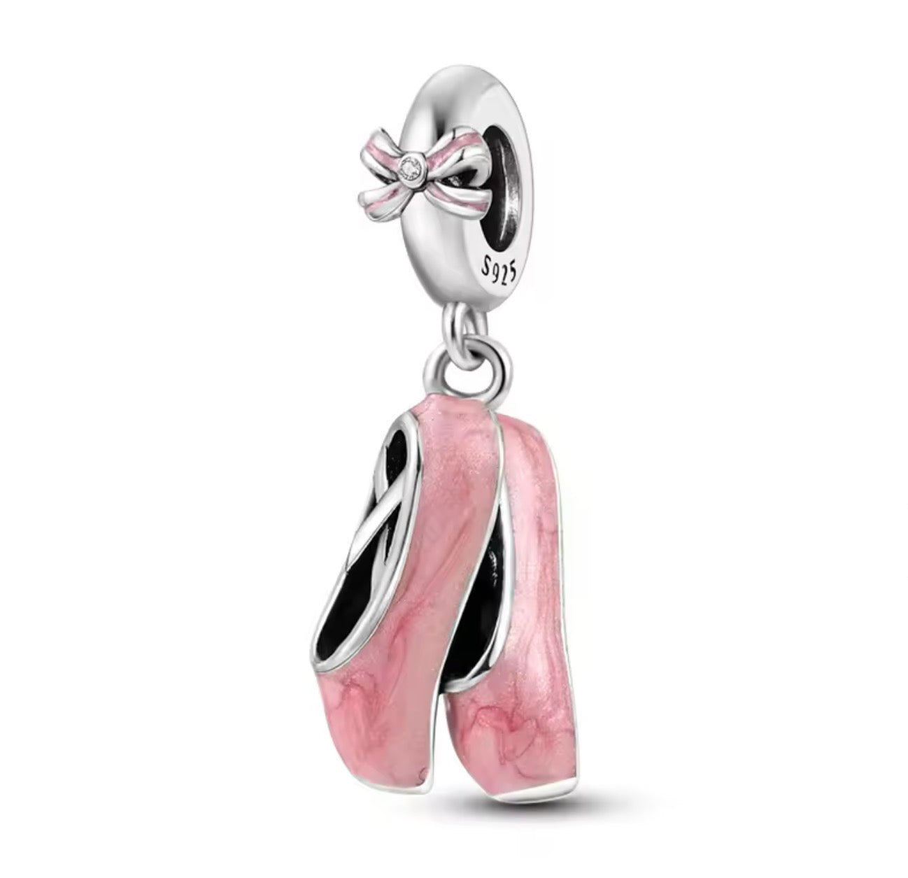 Pink Ballet Slippers Charm – Sterling Silver & Enamel
