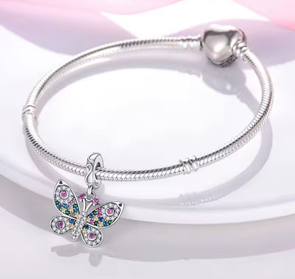 Rainbow Butterfly Charm – Sterling Silver & Multicolor Crystals