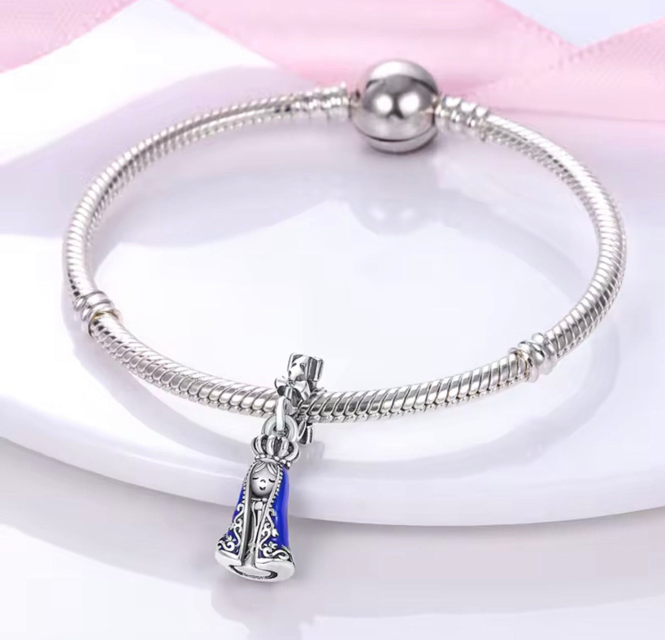 Blessed Lady Charm – Sterling Silver & Blue Enamel