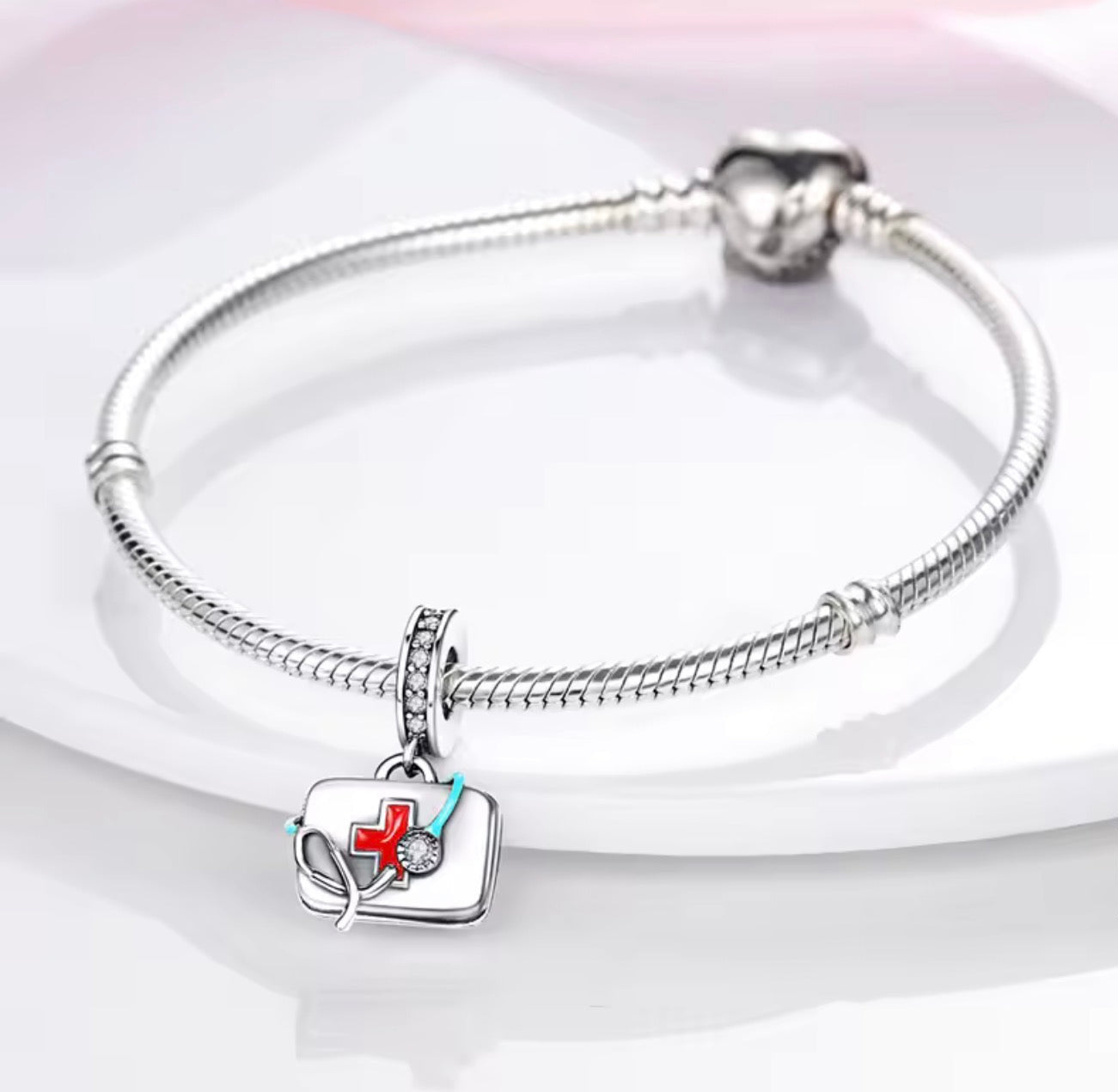 Nurse Medical Bag Charm – Sterling Silver with Red and Blue Enamel
