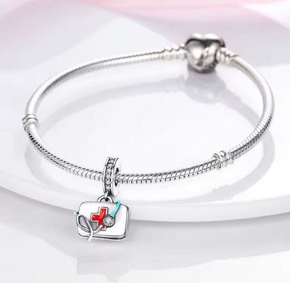 Nurse Medical Bag Charm – Sterling Silver with Red and Blue Enamel
