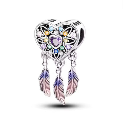Dreamcatcher Heart Charm – Sterling Silver & Rainbow Crystals
