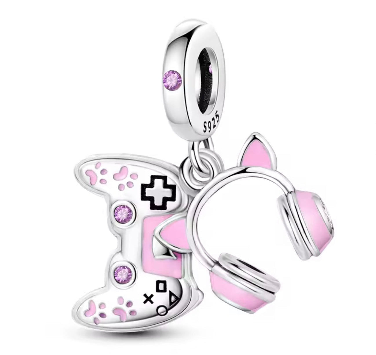 Gamer Girl Charm – Sterling Silver & Pink Enamel