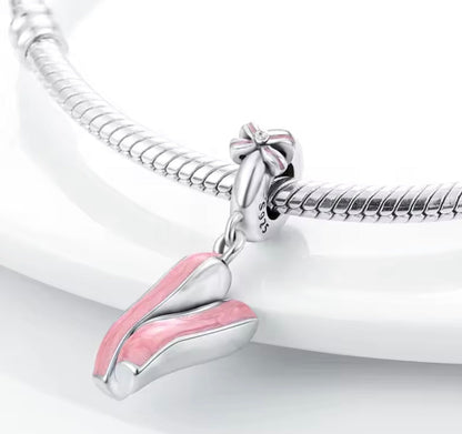 Pink Ballet Slippers Charm – Sterling Silver & Enamel