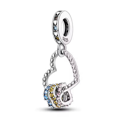 Colorful Linked Hearts Charm – Sterling Silver & Rainbow Crystals