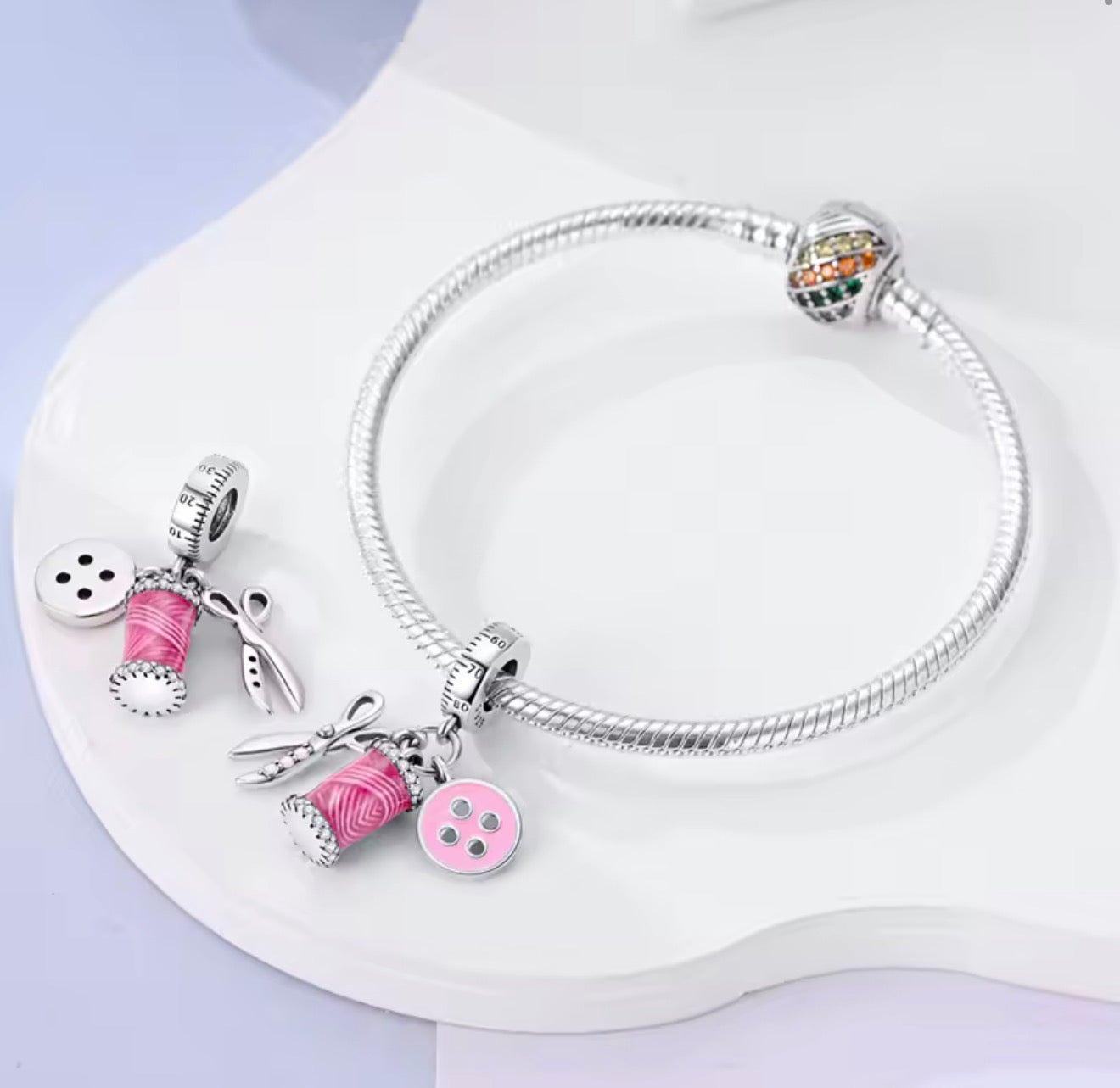 Sewing Lover Dangle Charm – Sterling Silver & Pink Enamel