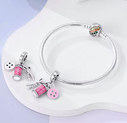 Sewing Lover Dangle Charm – Sterling Silver & Pink Enamel