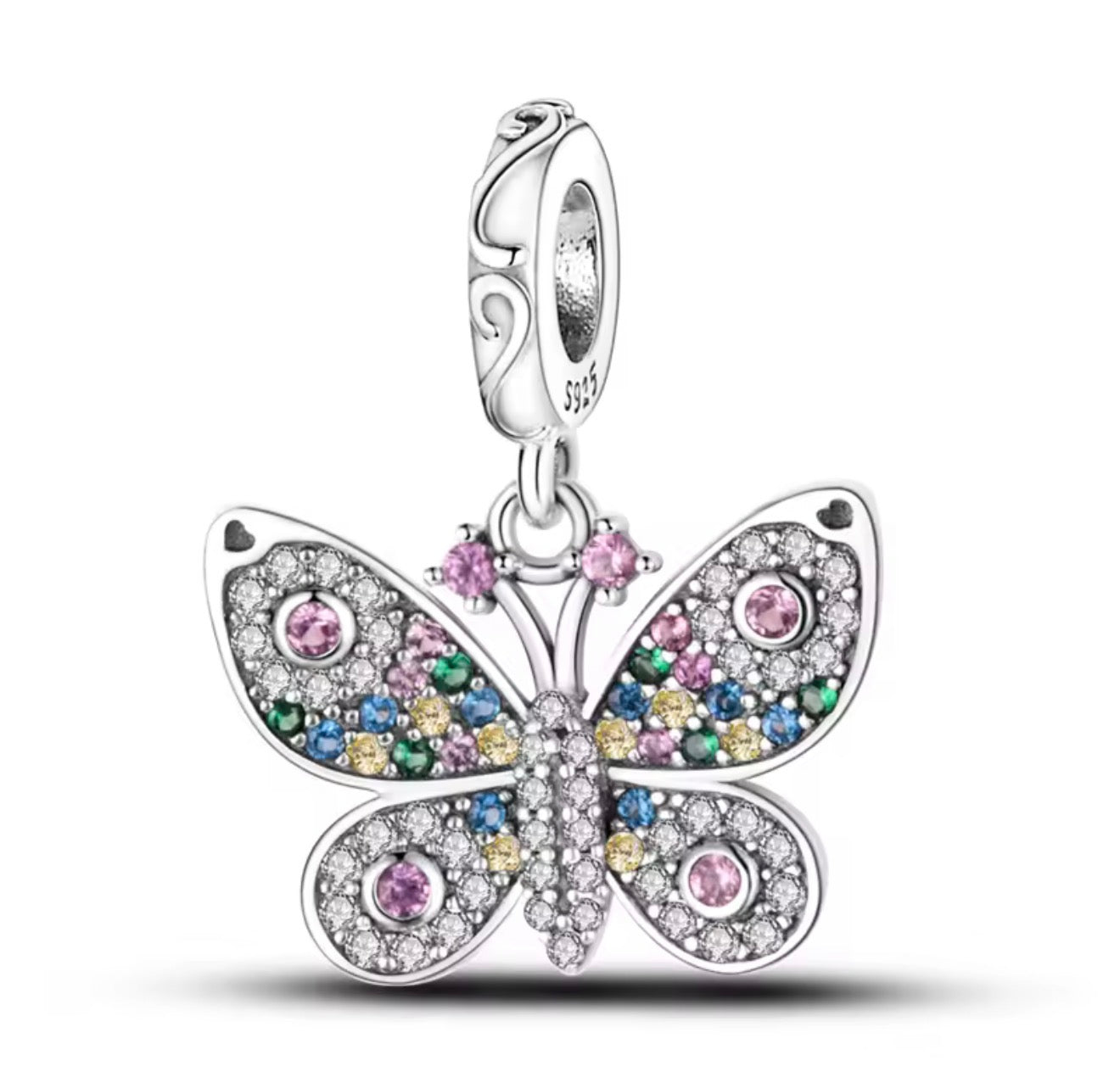 Rainbow Butterfly Charm – Sterling Silver & Multicolor Crystals