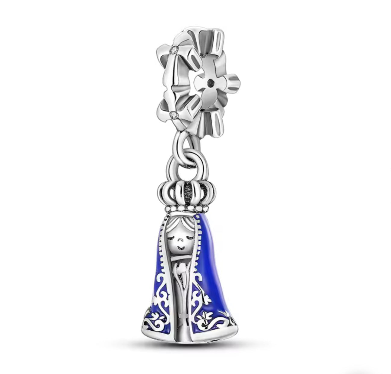Blessed Lady Charm – Sterling Silver & Blue Enamel