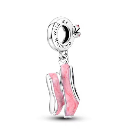 Pink Ballet Slippers Charm – Sterling Silver & Enamel