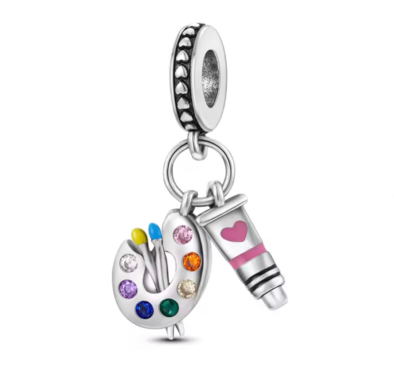 Artist’s Palette Charm – Sterling Silver & Multicolor Crystals