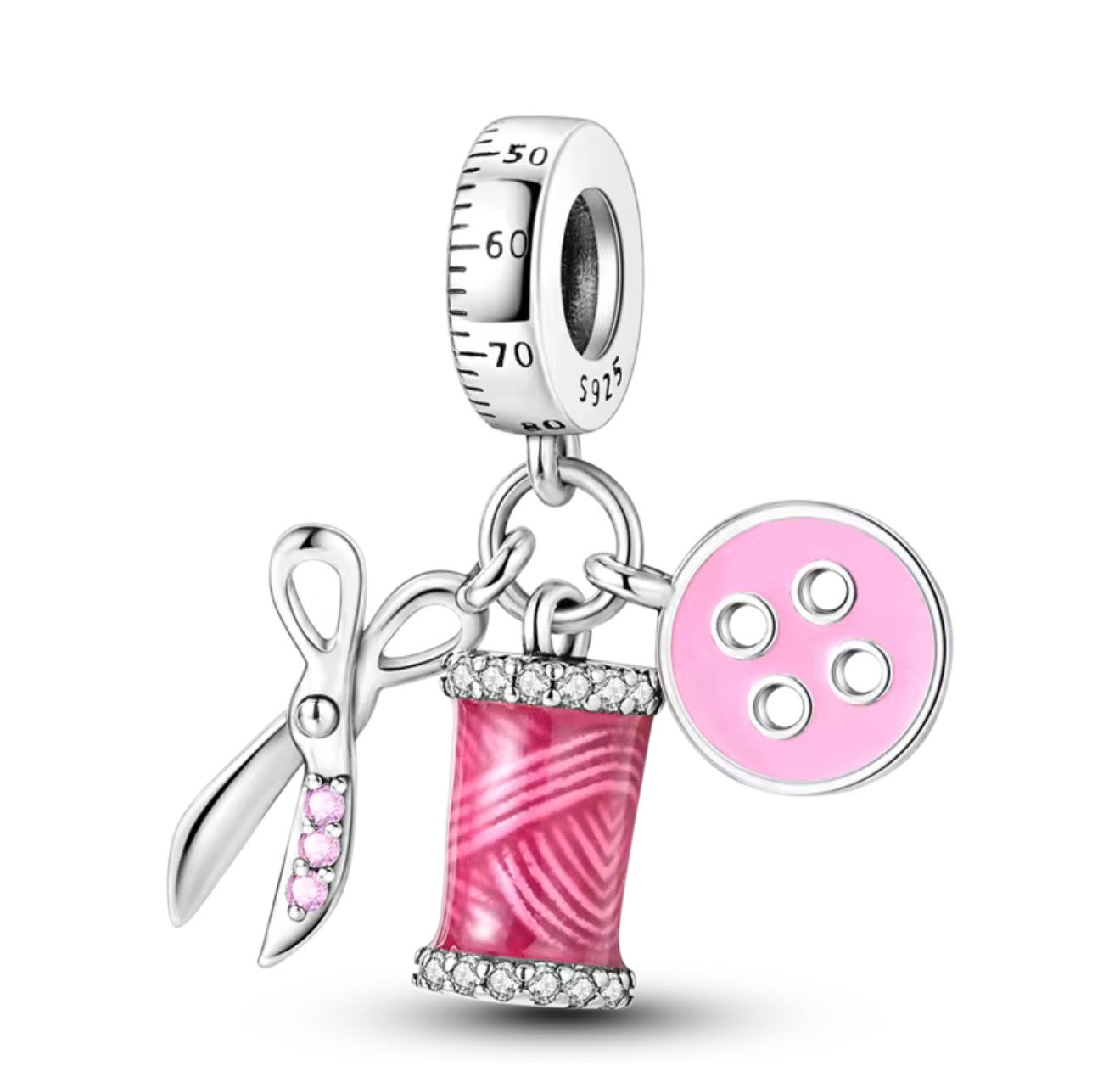 Sewing Lover Dangle Charm – Sterling Silver & Pink Enamel
