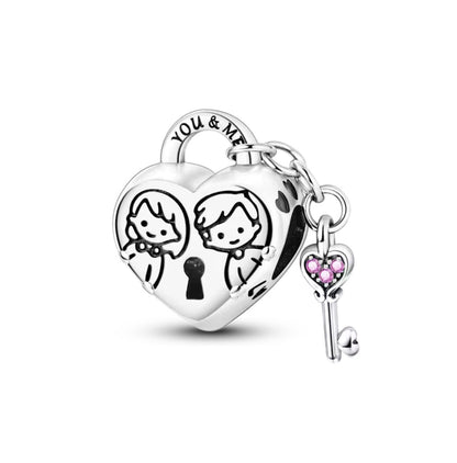 You & Me Heart Lock Charm – Sterling Silver