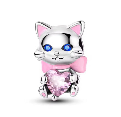 Pink Bow Kitty Charm – Sterling Silver & Pink Crystal