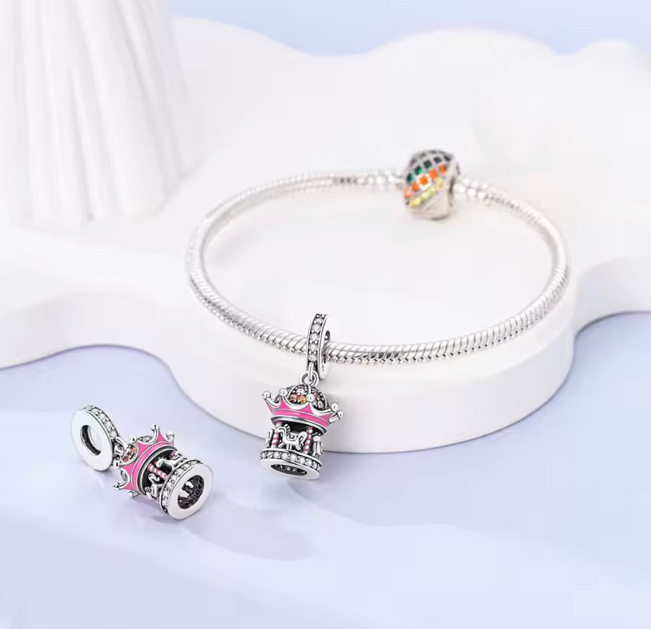Pink Carousel Charm – Sterling Silver & Enamel