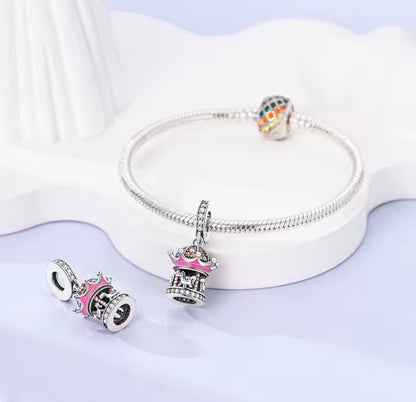 Pink Carousel Charm – Sterling Silver & Enamel