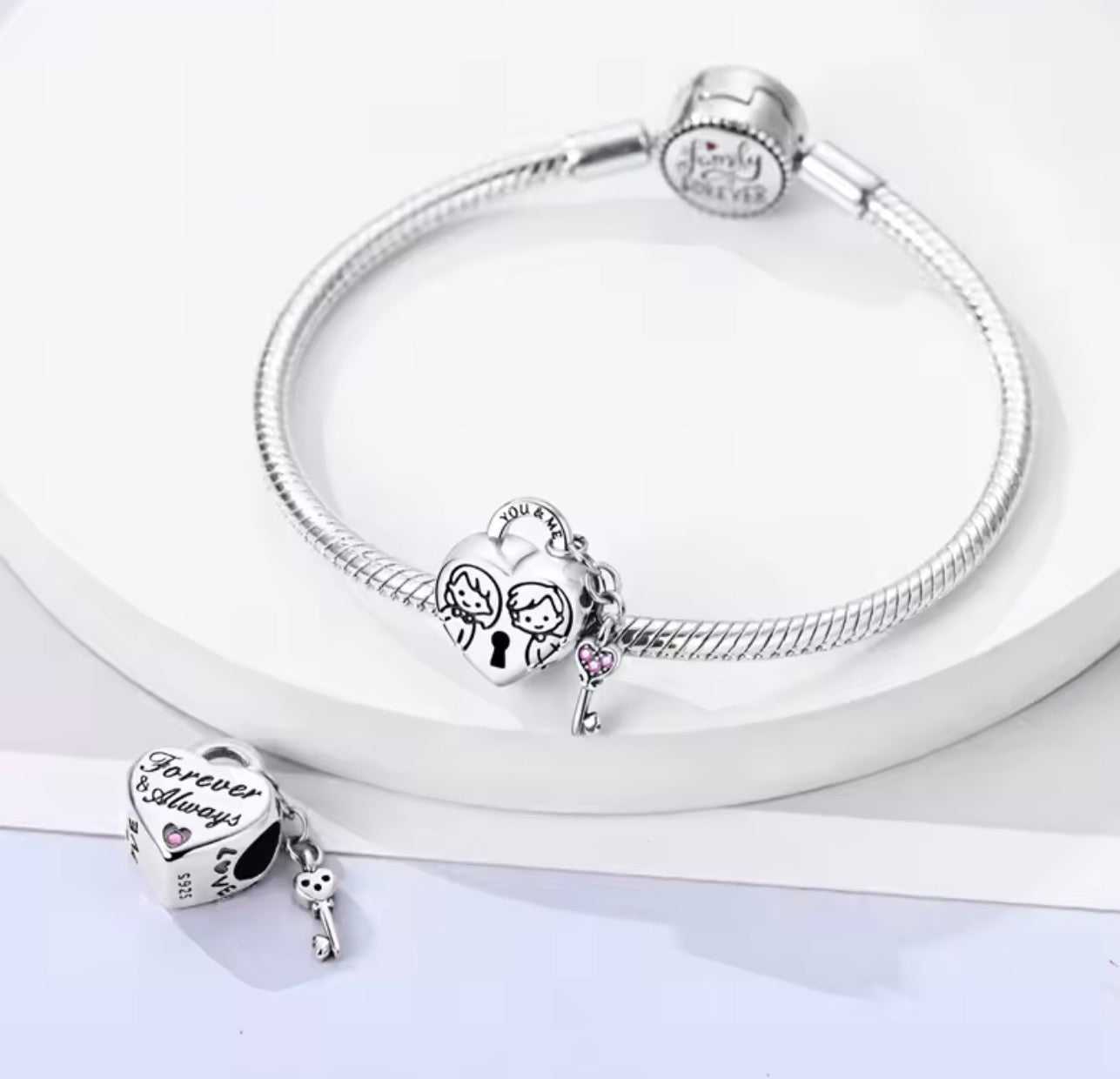 You & Me Heart Lock Charm – Sterling Silver