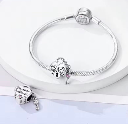 You & Me Heart Lock Charm – Sterling Silver