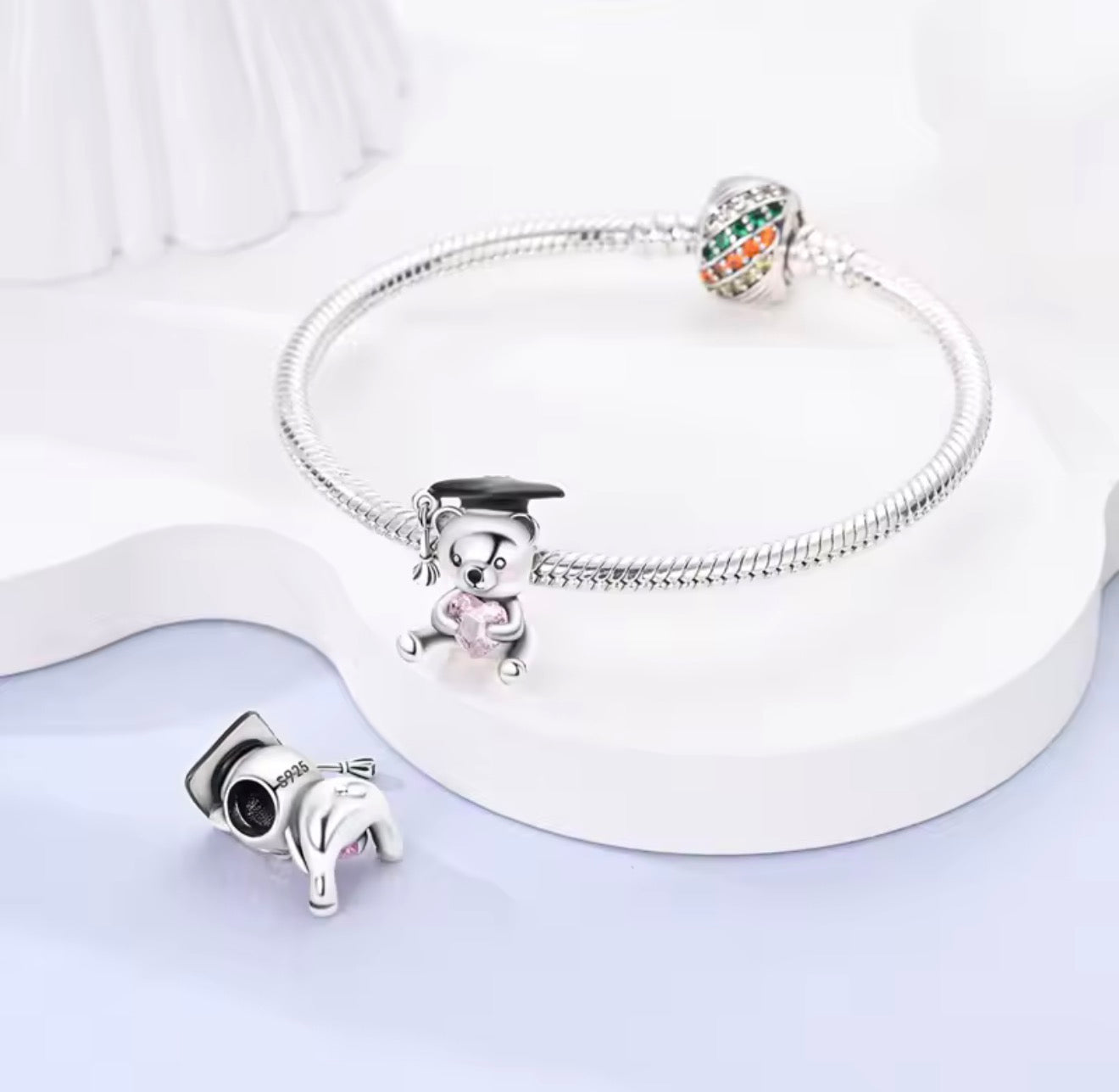 Graduation Bear Charm – Sterling Silver