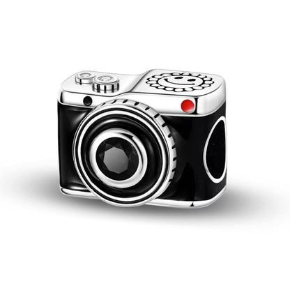 Classic Camera Charm – Sterling Silver & Black Enamel