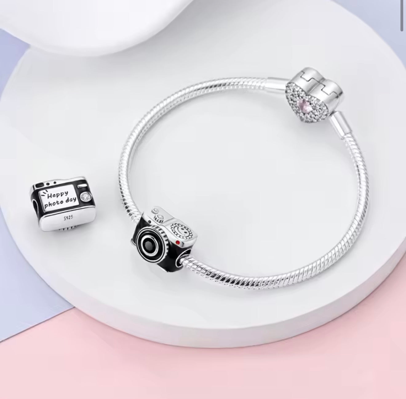 Classic Camera Charm – Sterling Silver & Black Enamel