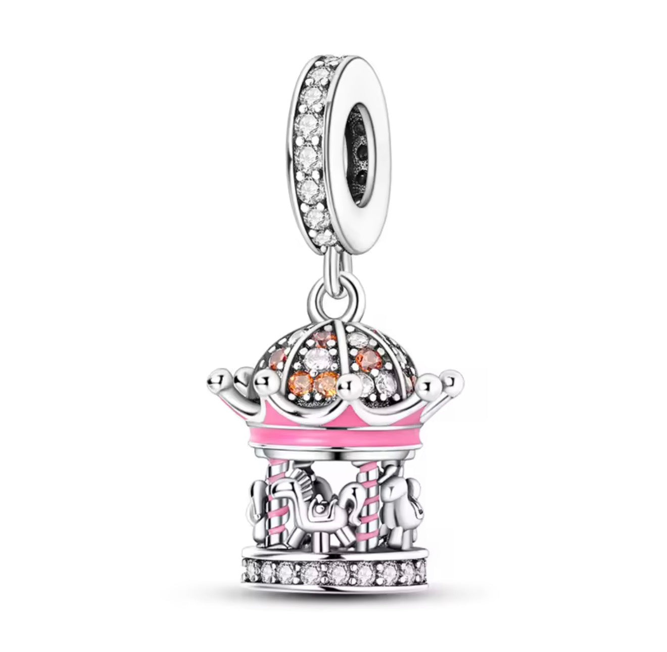 Pink Carousel Charm – Sterling Silver & Enamel
