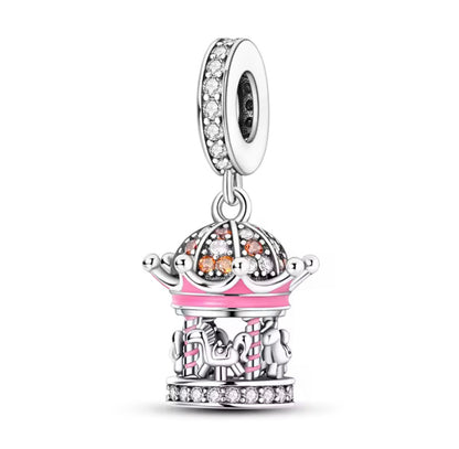 Pink Carousel Charm – Sterling Silver & Enamel